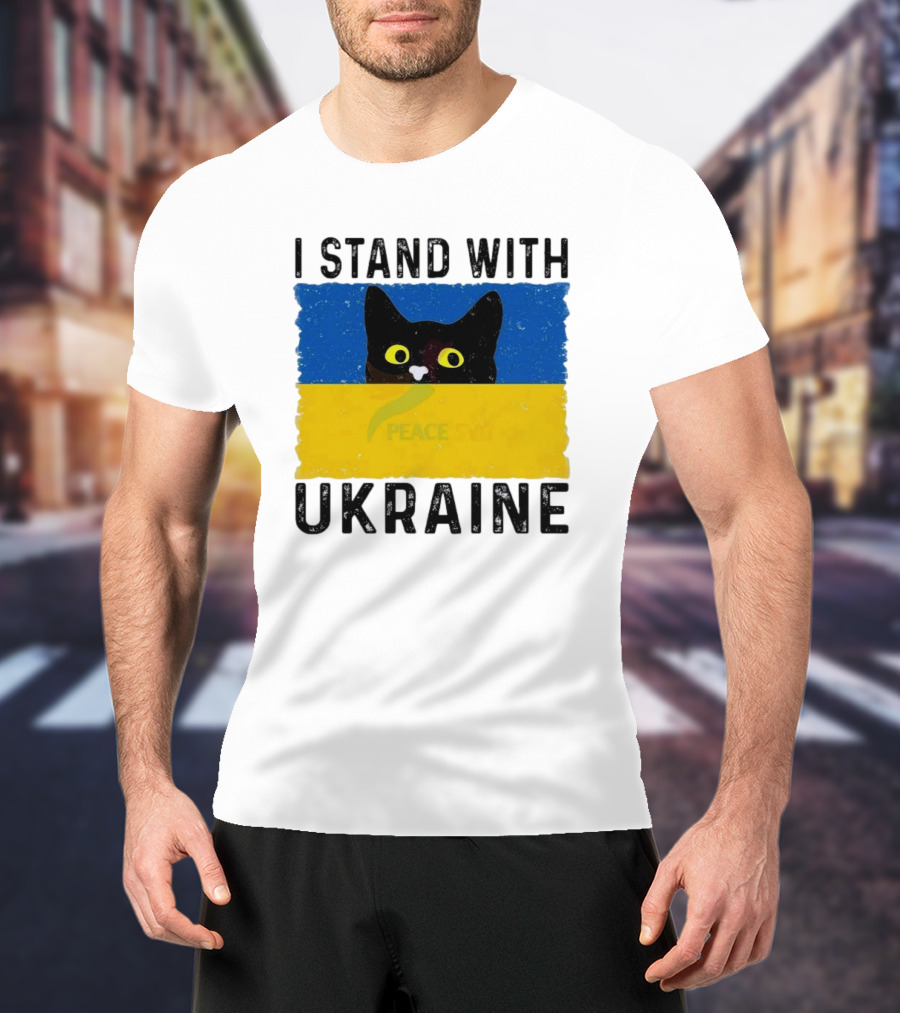 I Stand With Ukraine Cat Peace Symbol T-Shirt