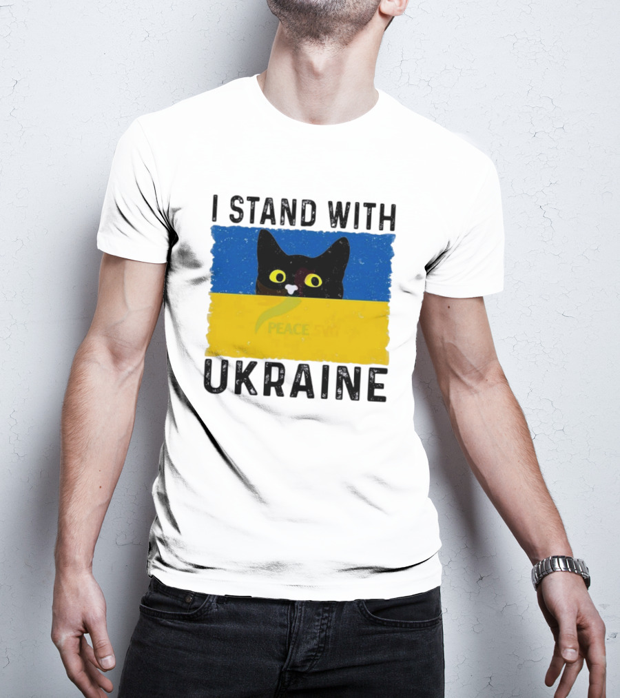 I Stand With Ukraine Cat Peace Symbol T-Shirt