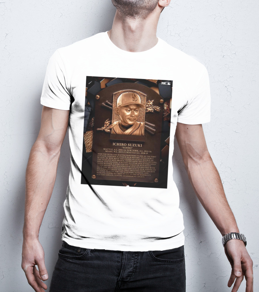 Ichiro Suzuki Hall Of Fame Plaque Seattle Mariners Achievements And Legacy T-Shirt