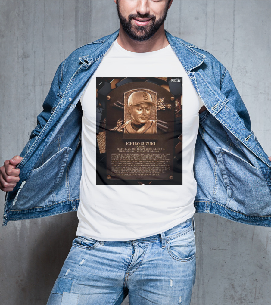 Ichiro Suzuki Hall Of Fame Plaque Seattle Mariners Achievements And Legacy T-Shirt