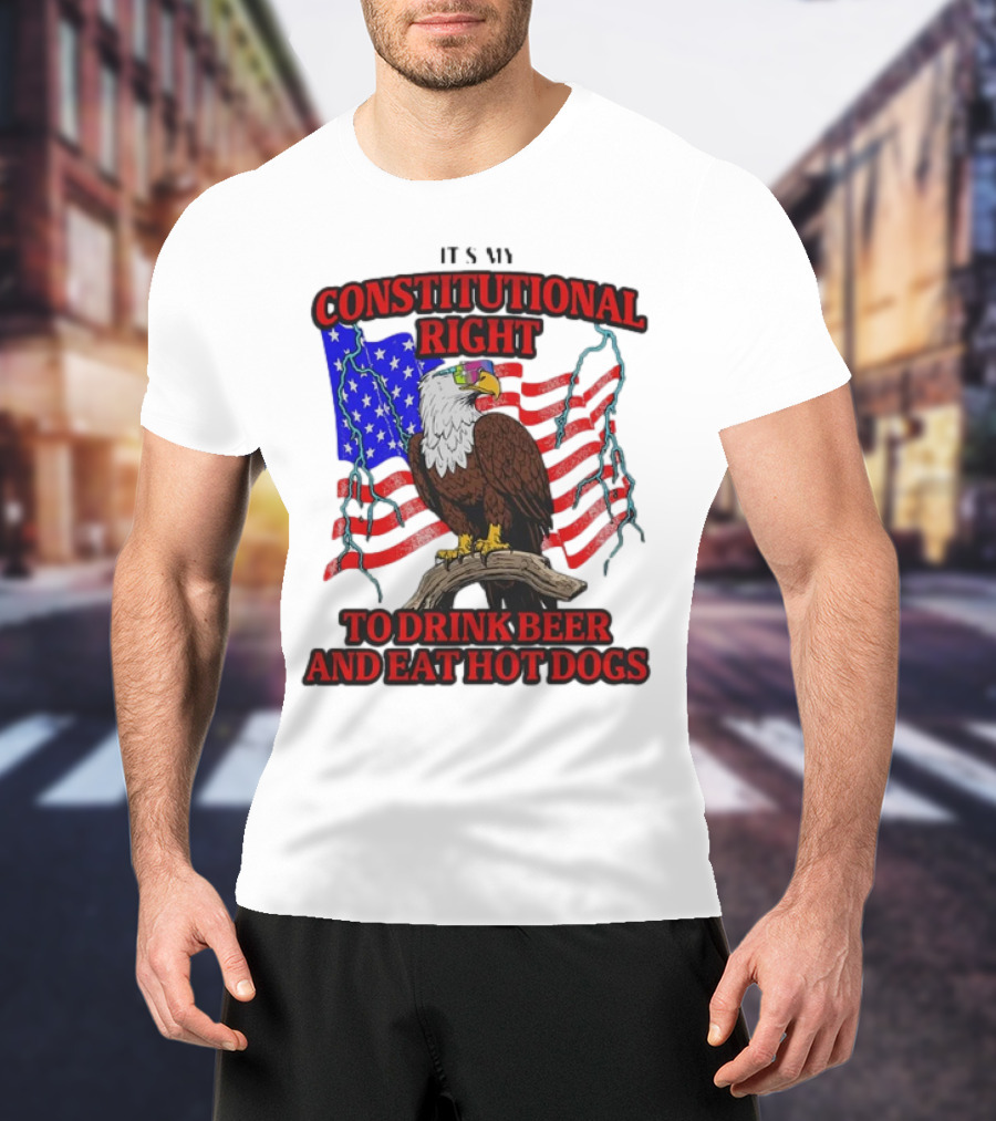 Constitutional Right Bald Eagle American Flag Drink Beer Eat Hot Dogs T-Shirt