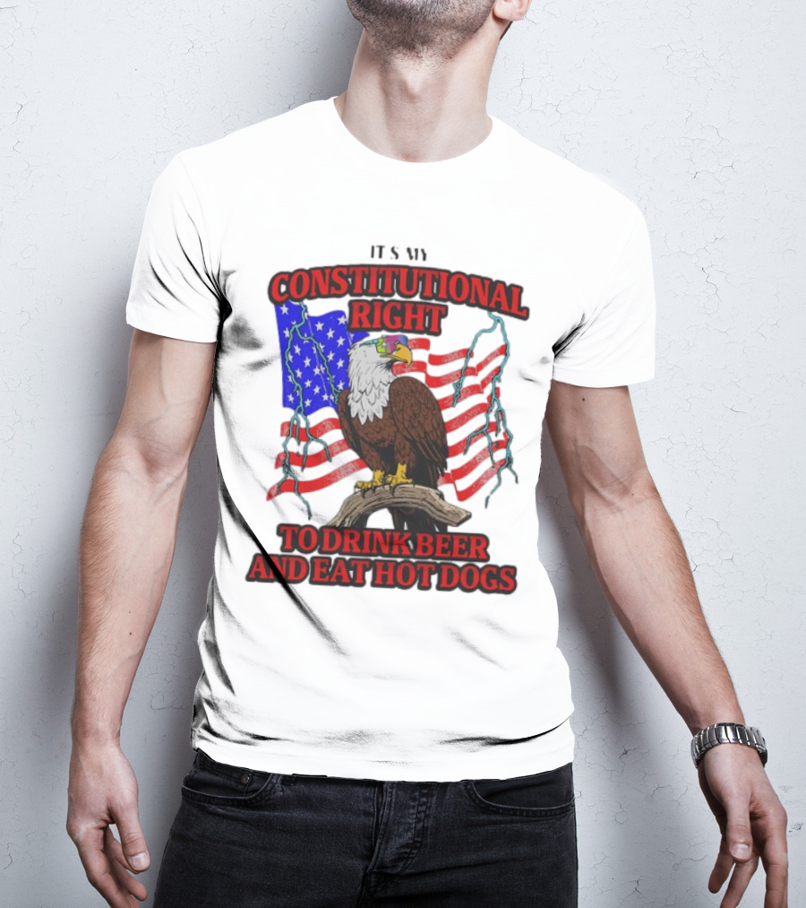 Constitutional Right Bald Eagle American Flag Drink Beer Eat Hot Dogs T-Shirt