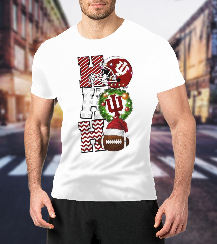 Indiana Hoosiers Football Christmas Game Day Ho Ho Ho Holiday Cheer T-Shirt