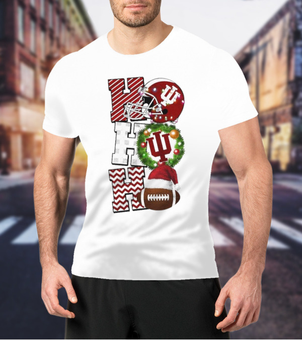 Indiana Hoosiers Football Christmas Game Day Ho Ho Ho Holiday Cheer T-Shirt