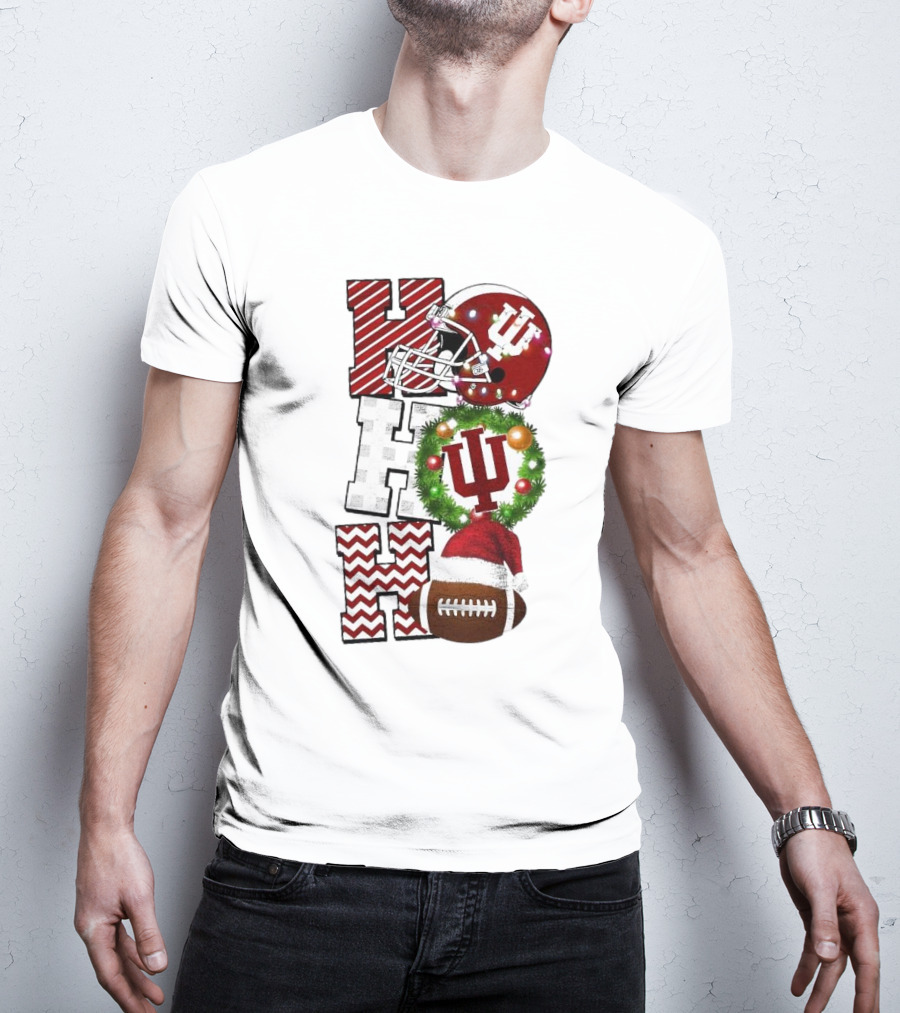 Indiana Hoosiers Football Christmas Game Day Ho Ho Ho Holiday Cheer T-Shirt