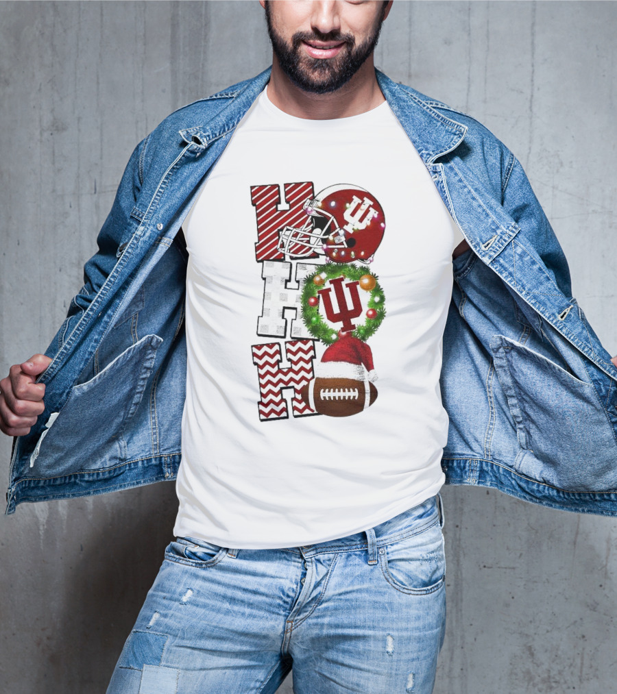 Indiana Hoosiers Football Christmas Game Day Ho Ho Ho Holiday Cheer T-Shirt