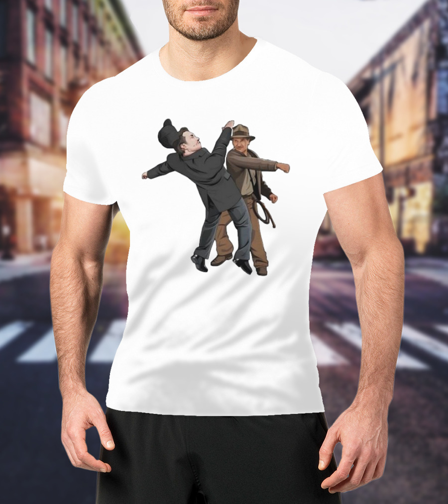 Indiana Jones Punching Elon Musk Salute Scene T-Shirt