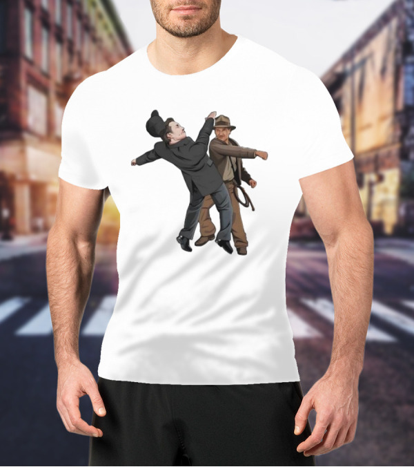 Indiana Jones Punching Elon Musk Salute Scene T-Shirt