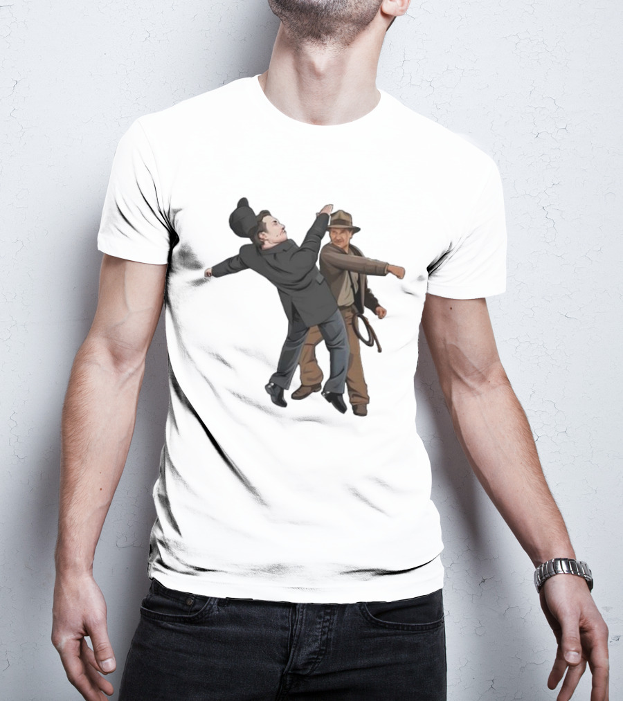 Indiana Jones Punching Elon Musk Salute Scene T-Shirt