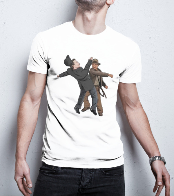 Indiana Jones Punching Elon Musk Salute Scene T-Shirt