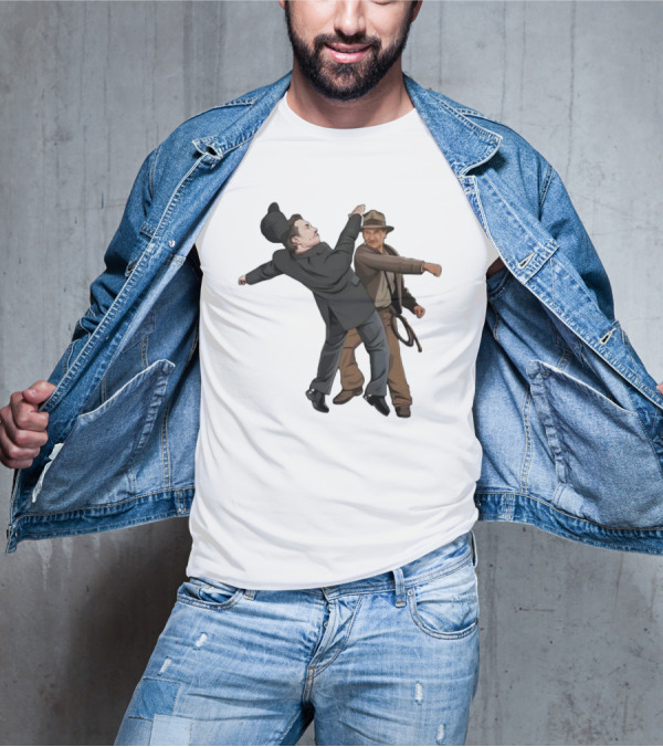 Indiana Jones Punching Elon Musk Salute Scene T-Shirt