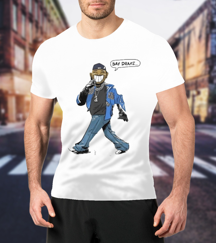 Kendrick Lamar Walking Cartoon With Baseball Cap And Blue Jacket T-Shirt