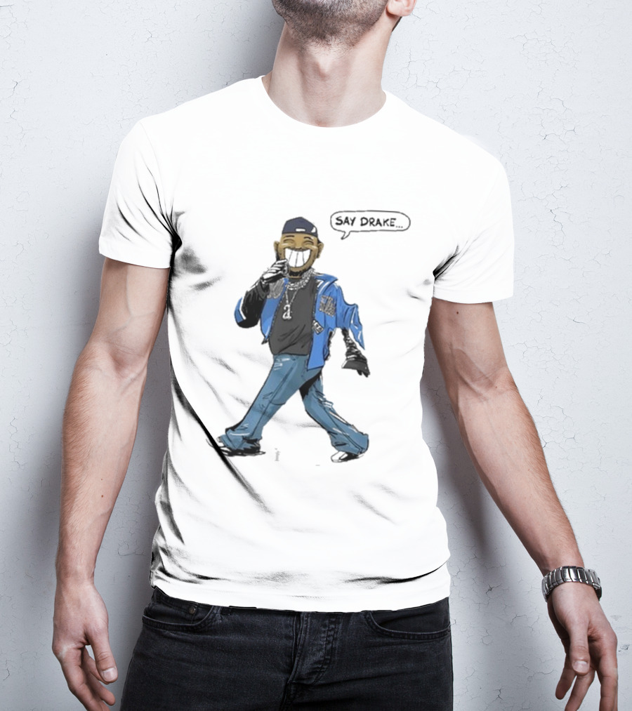 Kendrick Lamar Walking Cartoon With Baseball Cap And Blue Jacket T-Shirt