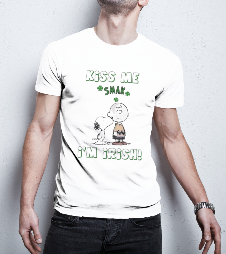 Kiss Me Smak I'm Irish With Iconic Cartoon Characters And Shamrocks T-Shirt