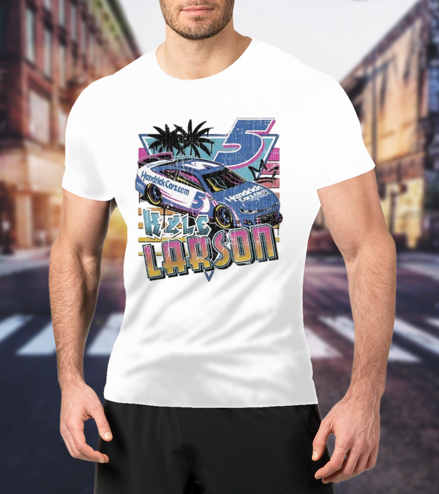 Kyle Larson Hendrickcars.com Racing Car Palm Trees Sunset Retro Style T-Shirt