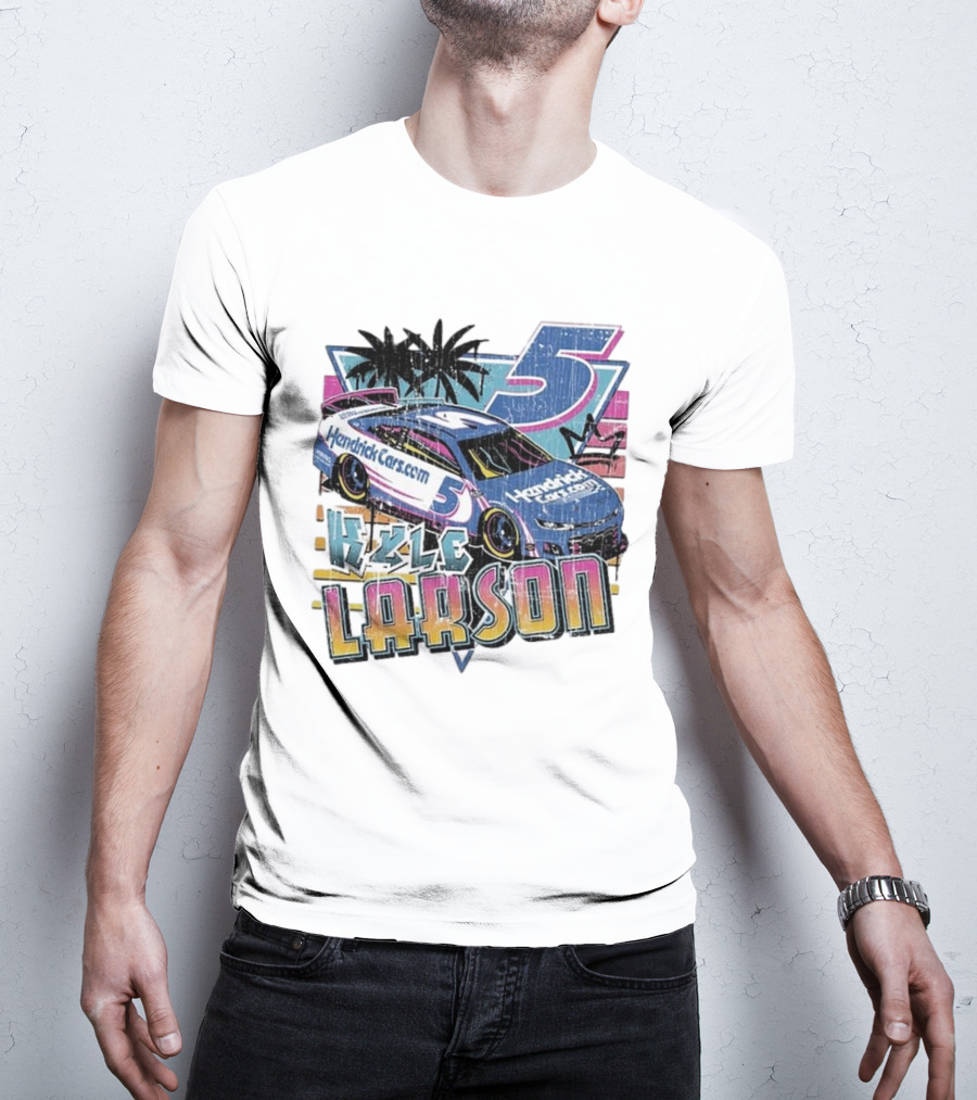 Kyle Larson Hendrickcars.com Racing Car Palm Trees Sunset Retro Style T-Shirt