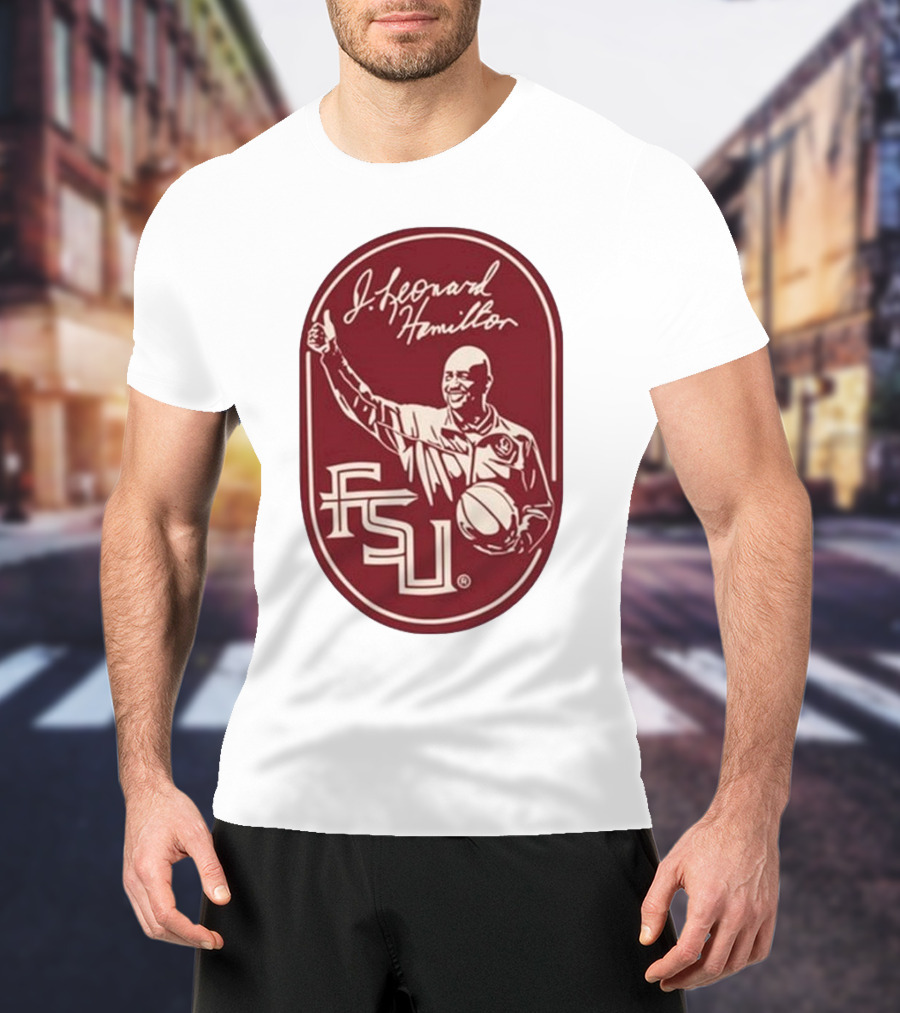 Leonard Hamilton FSU Basketball Coach With Ball And Signature T-Shirt
