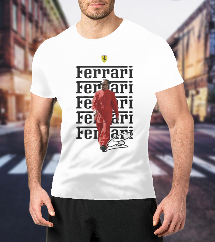 Ferrari 2025 Signature Lewis Hamilton Red Racing Suit T-Shirt