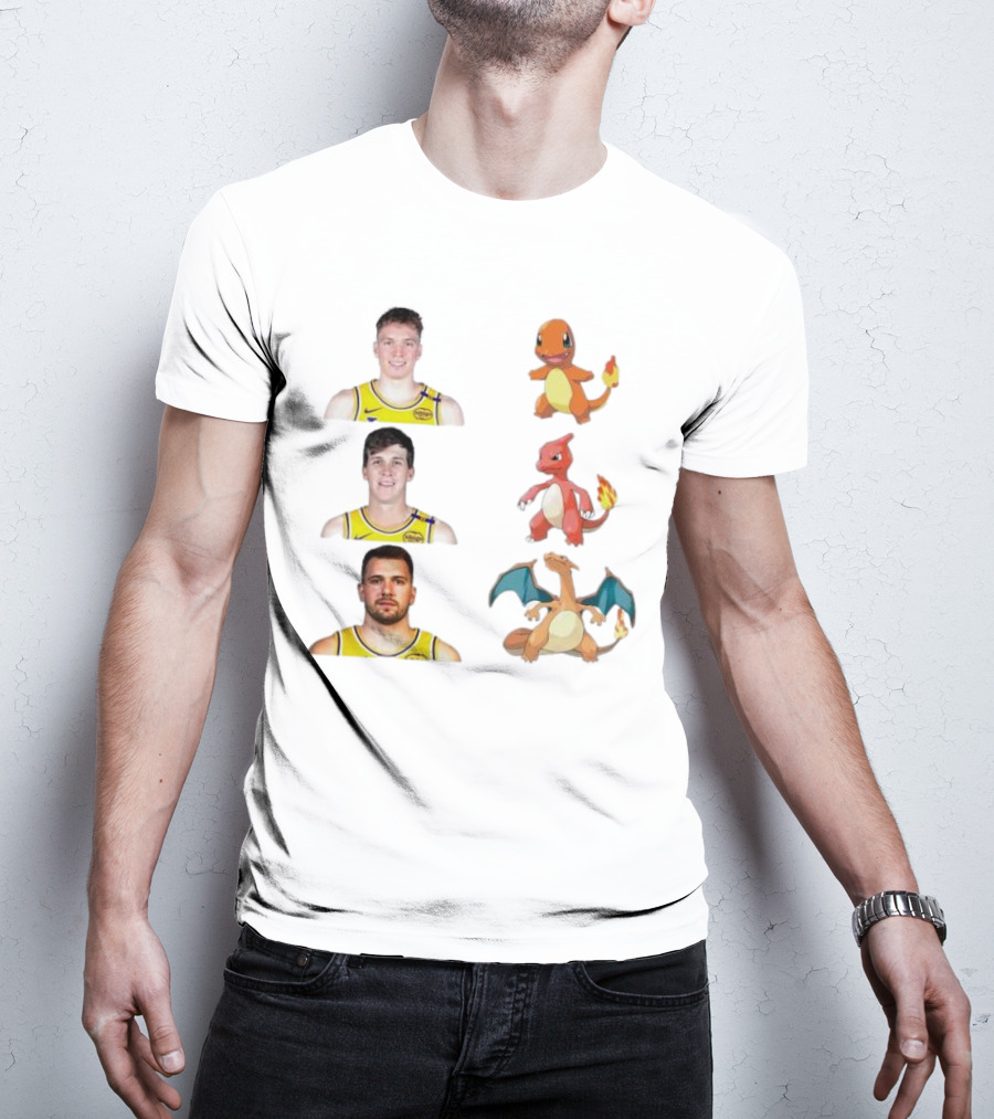 Lakers Evolution Dalton Knecht Charmander Austin Reaves Charmeleon Luka Doncic Charizard T-Shirt
