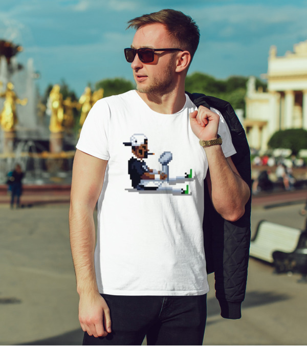 Jalen Hurts Philadelphia Eagles Champs 2025 Pixel Pigskin Player Holding Trophy T-Shirt