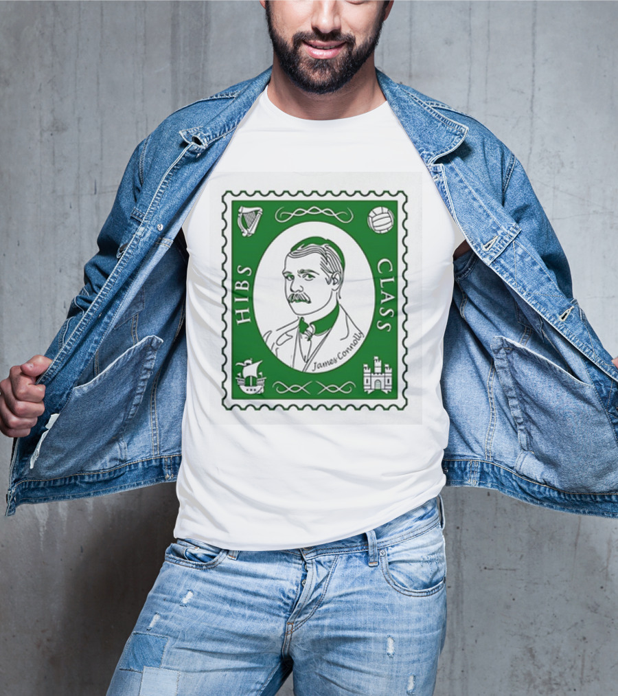 James Connolly Hibs Class Stamp With Harp, Ball, Ship, Castle Symbols T-Shirt