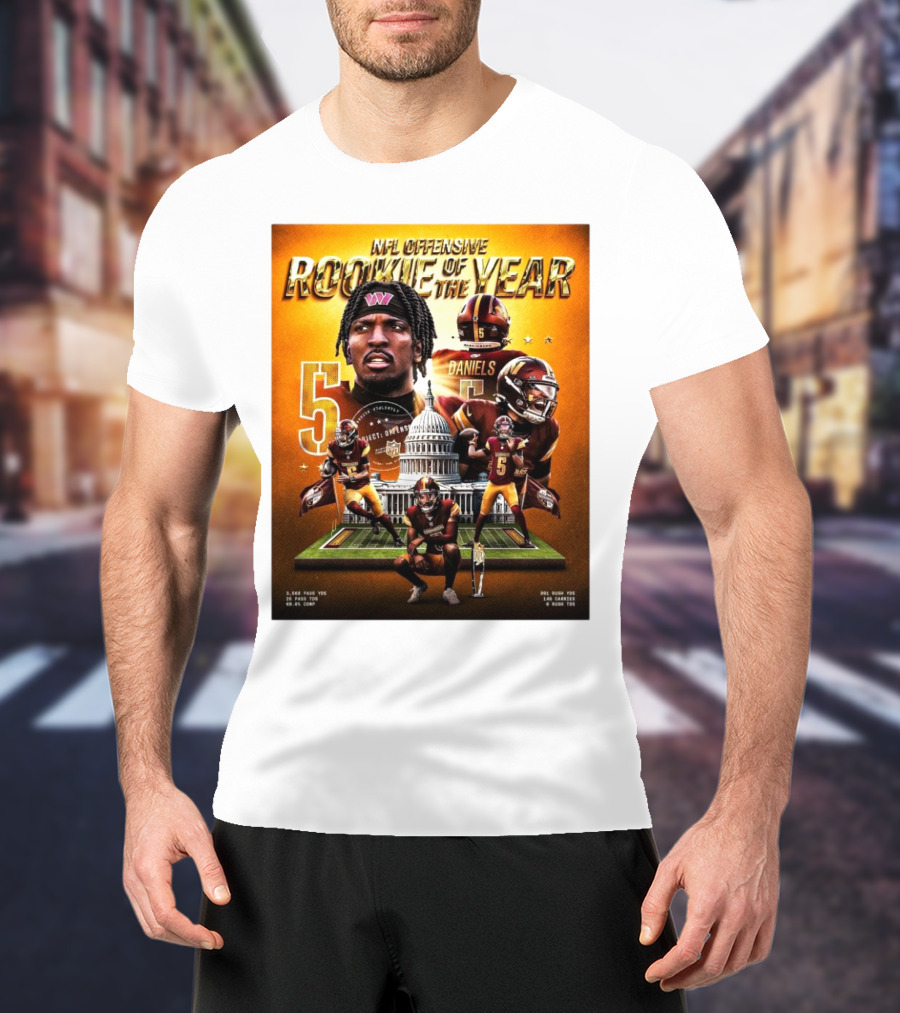 NFL Offensive Rookie Of The Year Jayden Daniels Washington Commanders 1,568 Pass YDs 14 Games 6 Rush TDs T-Shirt