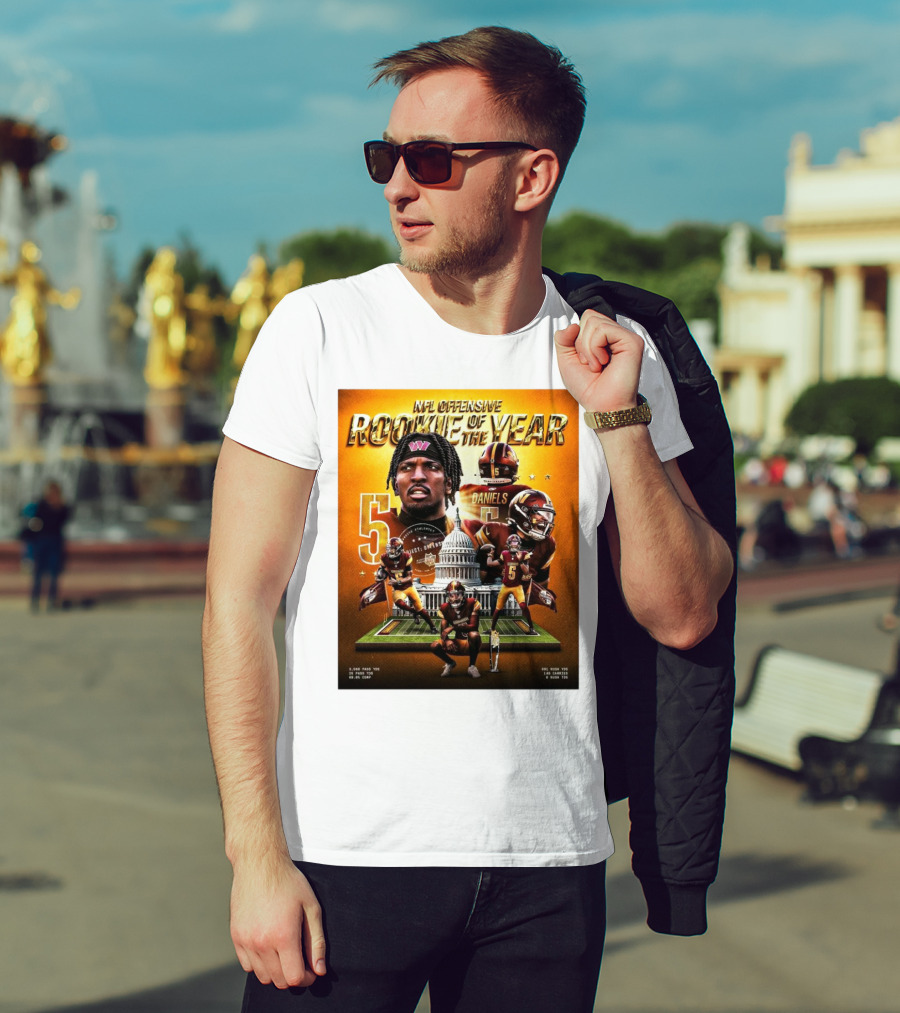 NFL Offensive Rookie Of The Year Jayden Daniels Washington Commanders 1,568 Pass YDs 14 Games 6 Rush TDs T-Shirt