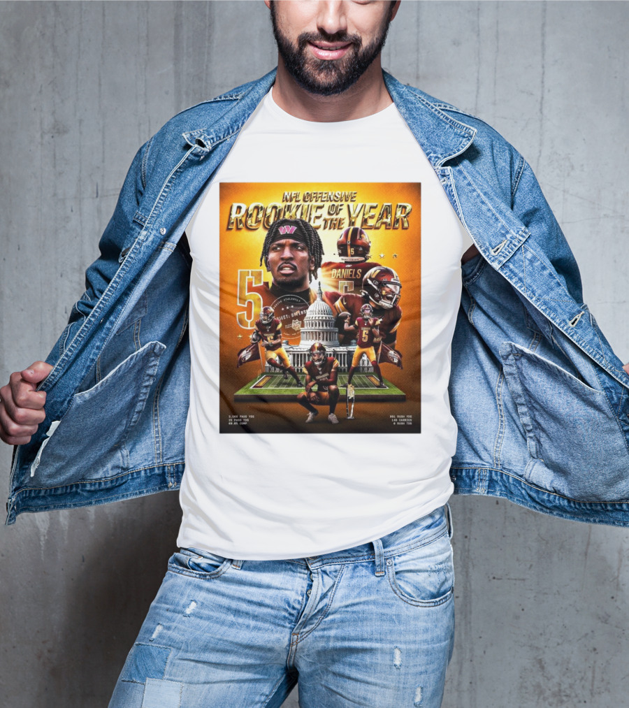 NFL Offensive Rookie Of The Year Jayden Daniels Washington Commanders 1,568 Pass YDs 14 Games 6 Rush TDs T-Shirt