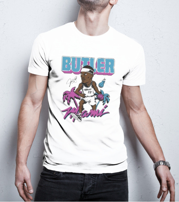 Butler Miami Basketball Caricature With Palm Trees And Flaming Ball T-Shirt