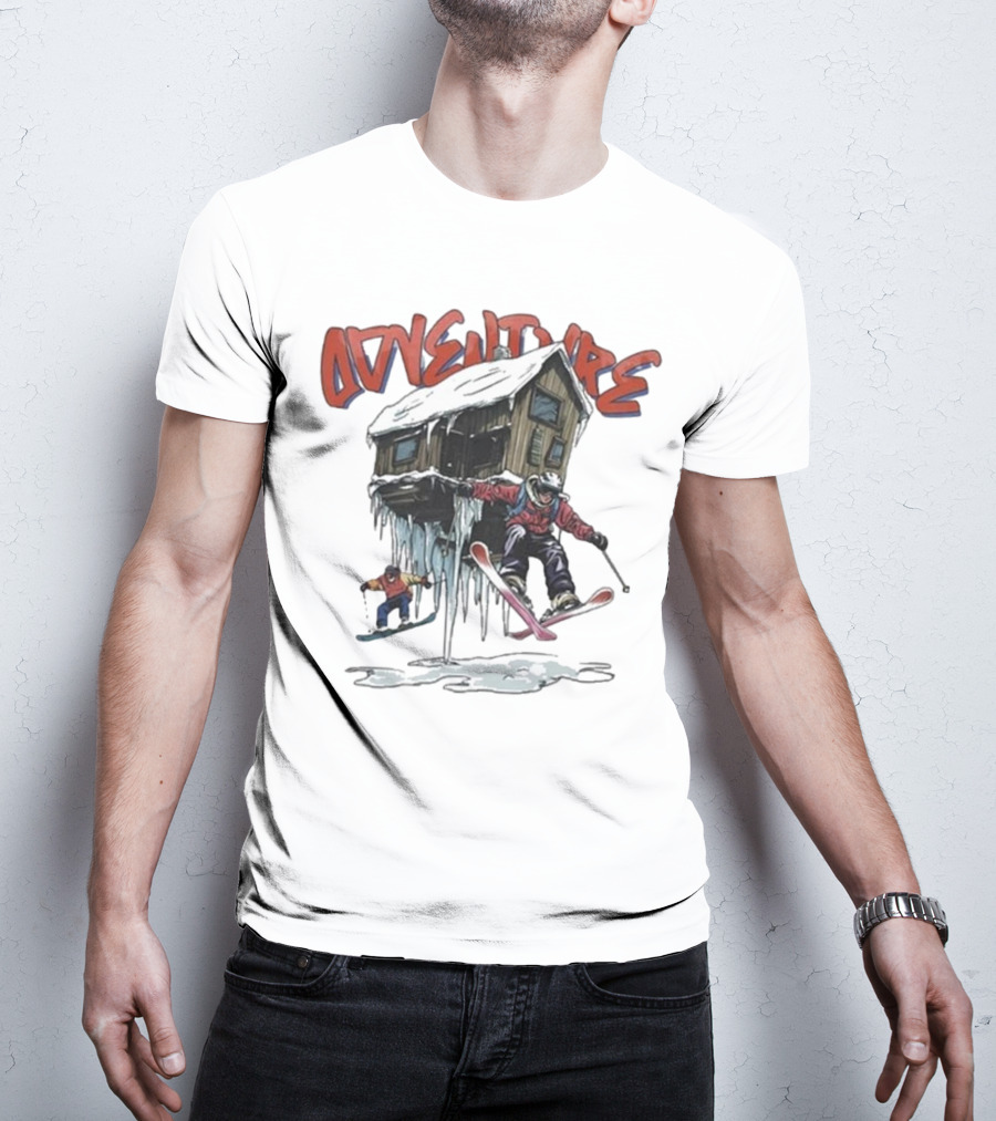 Adventure Jimmy's One Last Run Skiing Cabin Snowboarding T-Shirt