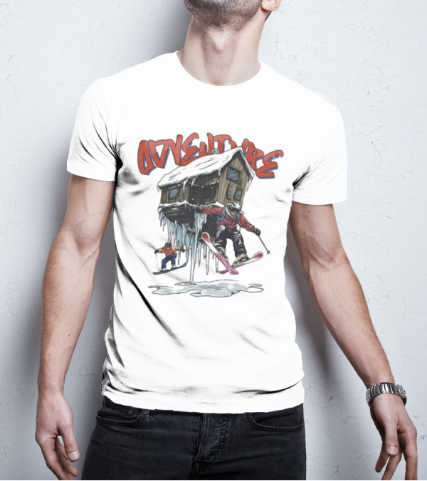 Adventure Jimmy's One Last Run Skiing Cabin Snowboarding T-Shirt