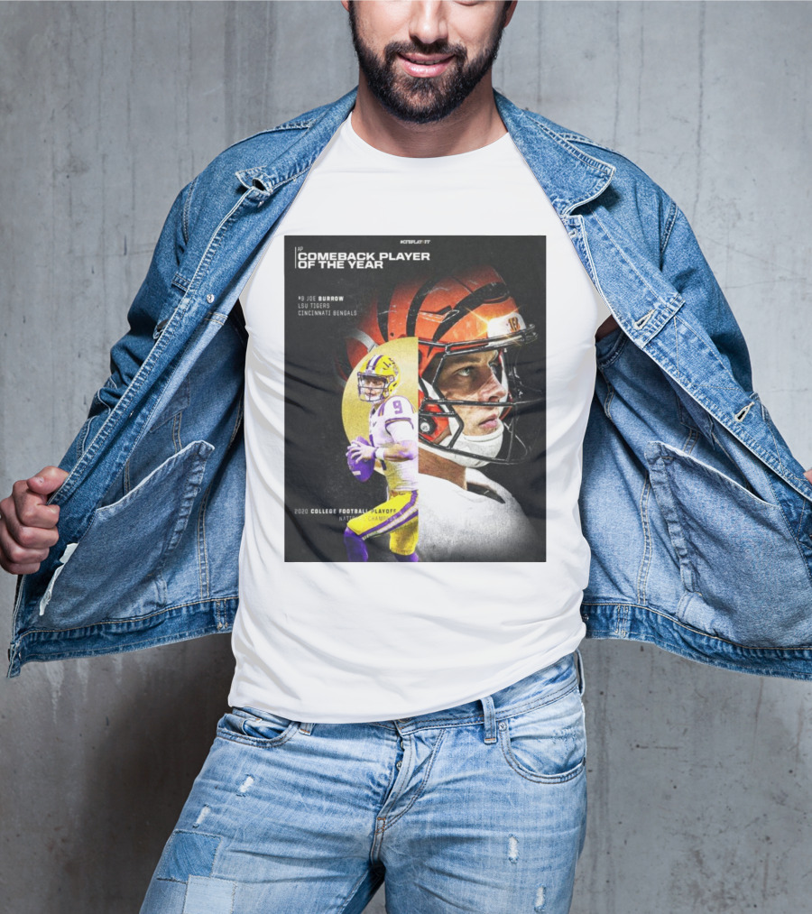 AP Comeback Player Of The Year Joe Burrow LSU Tigers Cincinnati Bengals 2020 College Football Playoff National Champion T-Shirt
