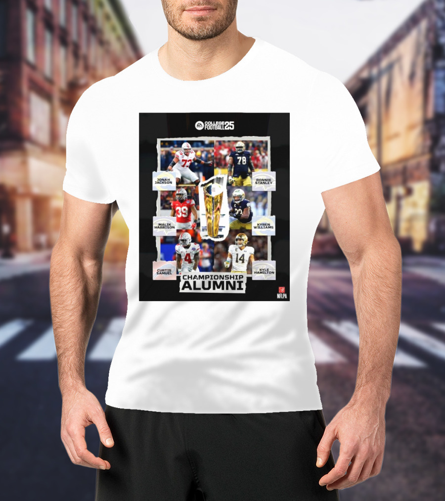 EA College Football 25 Championship Alumni Jonah Jackson Ronnie Stanley Malik Harrison Kyren Williams Curtis Samuel Kyle Hamilton NFLPA T-Shirt