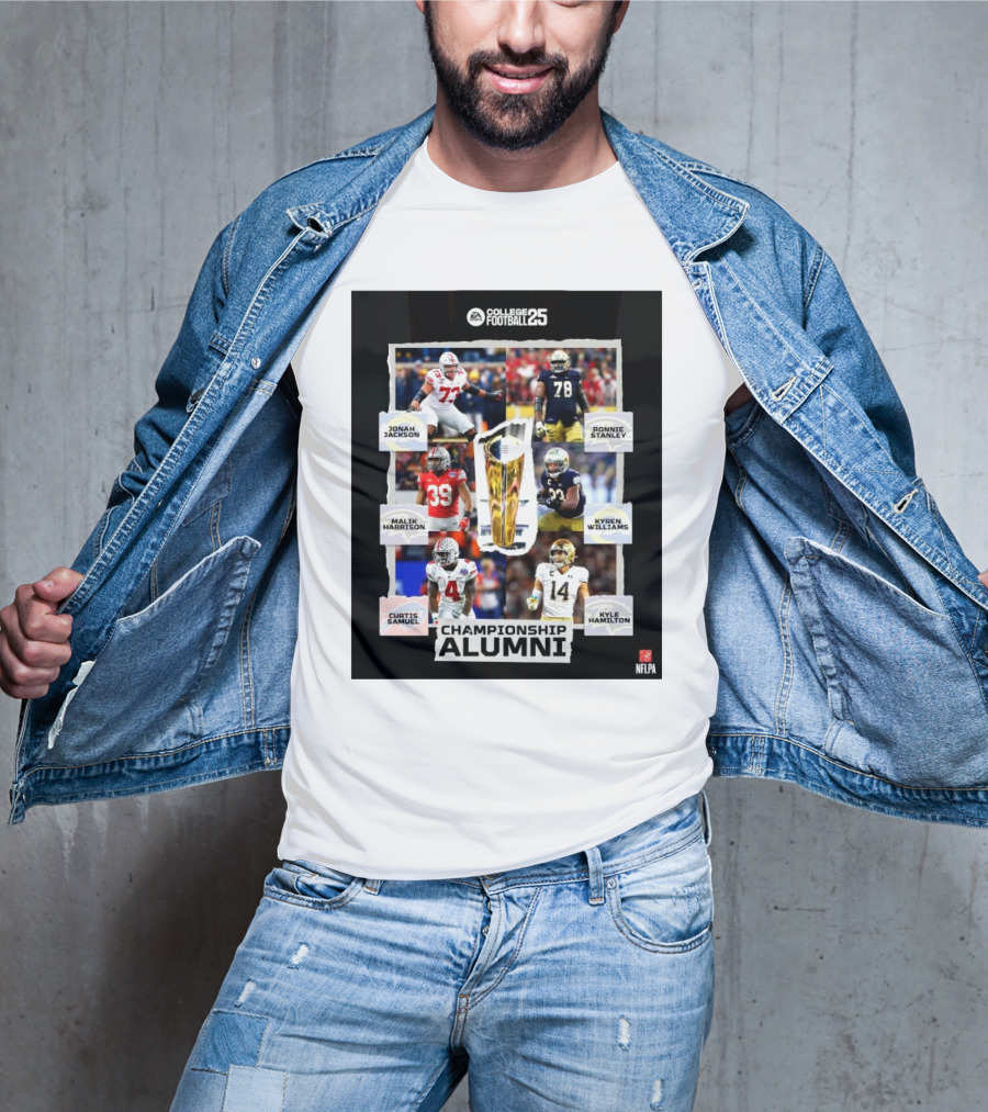 EA College Football 25 Championship Alumni Jonah Jackson Ronnie Stanley Malik Harrison Kyren Williams Curtis Samuel Kyle Hamilton NFLPA T-Shirt