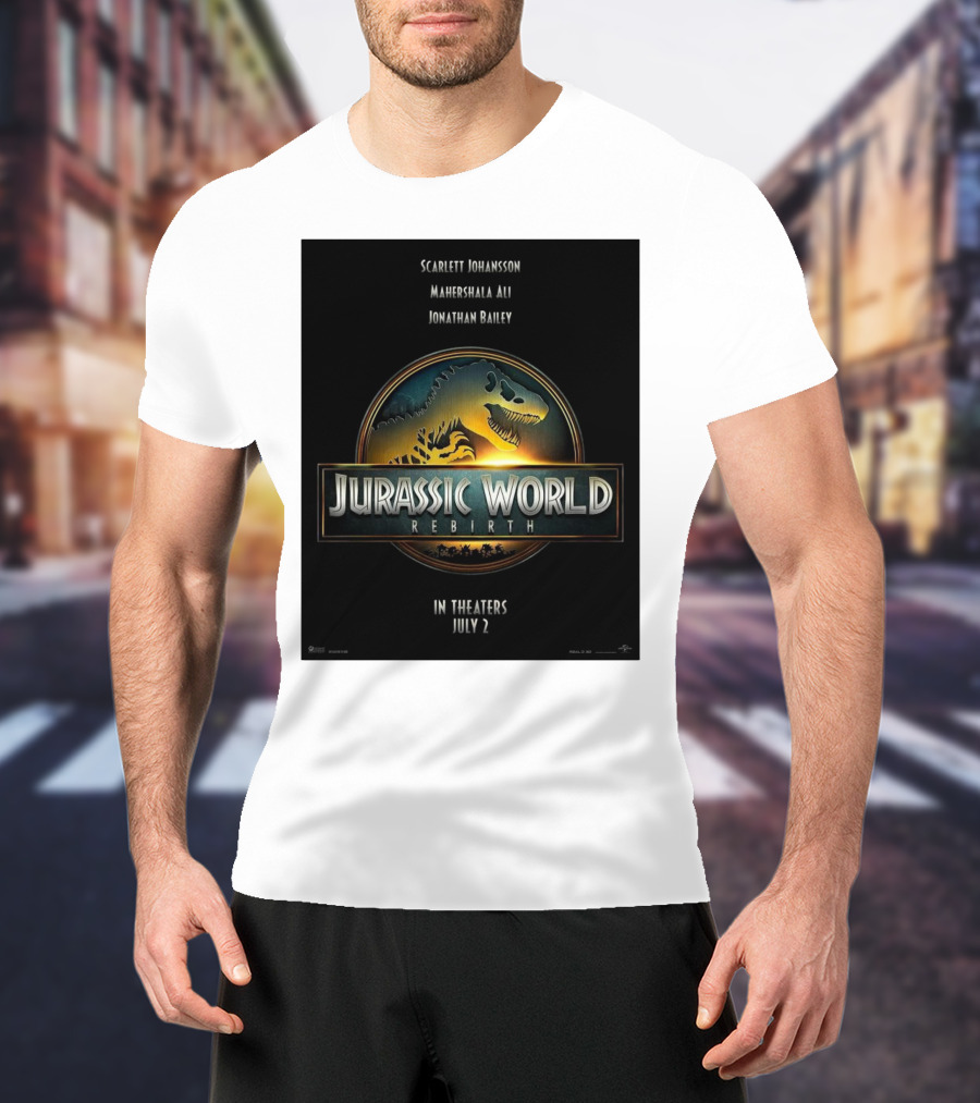 Scarlett Johansson Mahershala Ali Jonathan Bailey Jurassic World Rebirth In Theaters July 2 T-Shirt