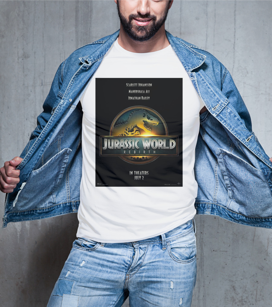 Scarlett Johansson Mahershala Ali Jonathan Bailey Jurassic World Rebirth In Theaters July 2 T-Shirt