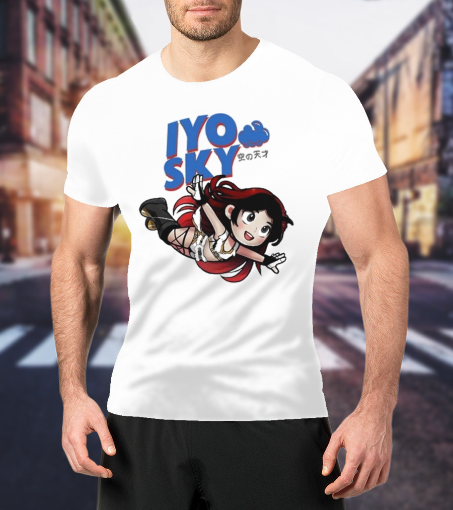 Iyo Sky Anime Character With Red And Black Hair Floating In The Clouds T-Shirt