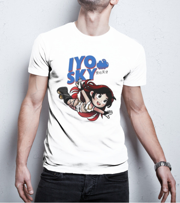 Iyo Sky Anime Character With Red And Black Hair Floating In The Clouds T-Shirt