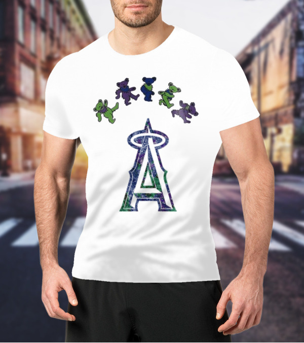 Los Angeles Angels Grateful Dead Night 2025 Dancing Bears And Halo Symbol T-Shirt