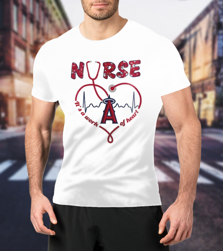 Los Angeles Angels Nurse Heartbeat Stethoscope 2025 Appreciation Night Baseball T-Shirt