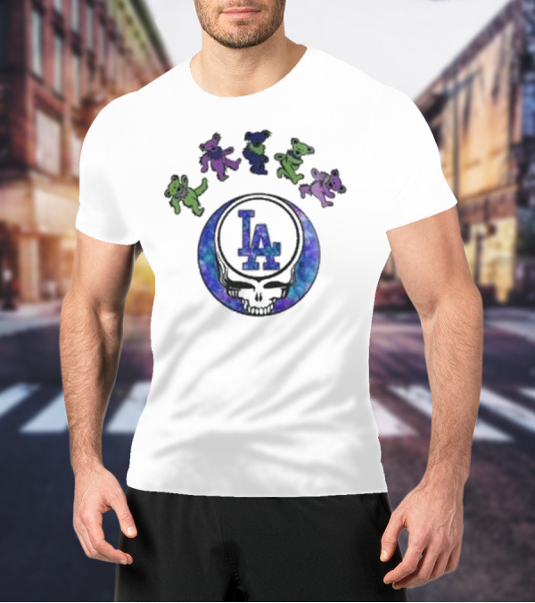 Los Angeles Dodgers 2025 Grateful Dead Skull Bears Night Baseball T-Shirt