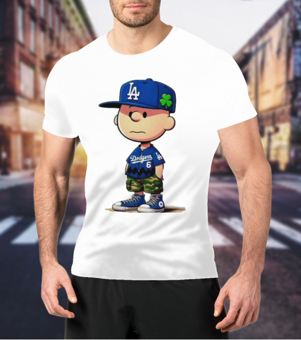 Los Angeles Dodgers Charlie Brown St. Patrick's Day LA Hat Clover Dodgers 6 Jersey T-Shirt