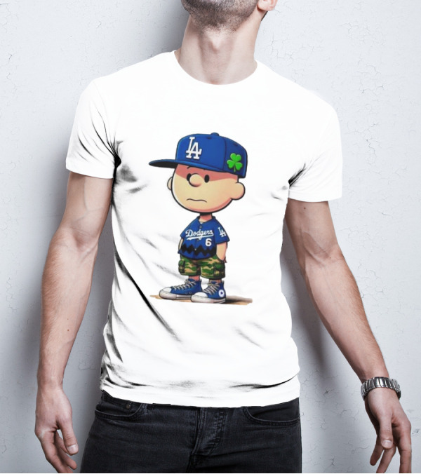 Los Angeles Dodgers Charlie Brown St. Patrick's Day LA Hat Clover Dodgers 6 Jersey T-Shirt