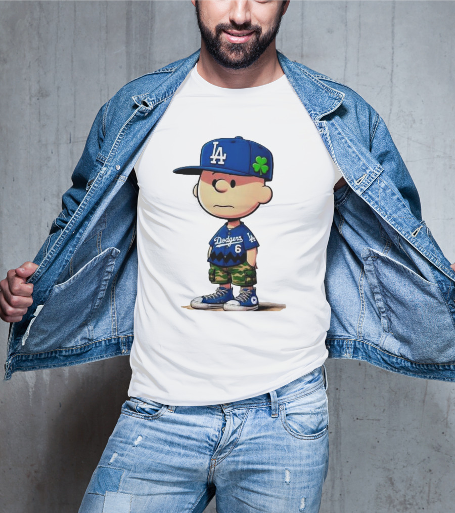 Los Angeles Dodgers Charlie Brown St. Patrick's Day LA Hat Clover Dodgers 6 Jersey T-Shirt