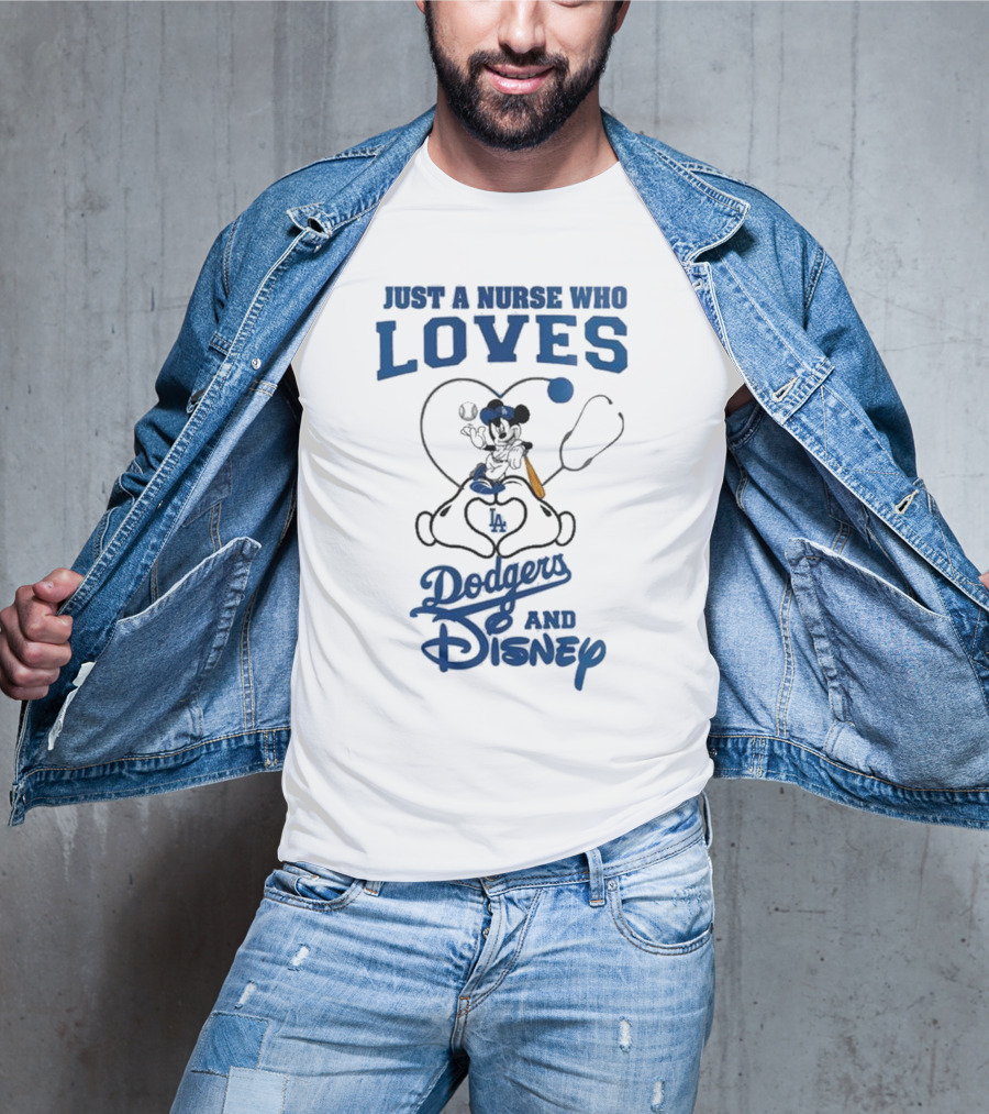 Just A Nurse Who Loves Dodgers And Disney Mickey Mouse Baseball T-Shirt