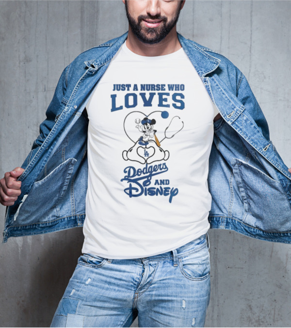 Just A Nurse Who Loves Dodgers And Disney Mickey Mouse Baseball T-Shirt