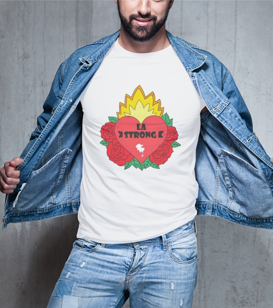 LA Strong Heart With Roses And Flames T-Shirt