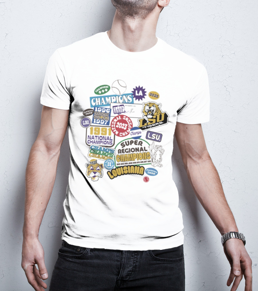 LSU Louisiana National Champions 1958 2003 2007 Super Regional College Omaha Lacrosse T-Shirt