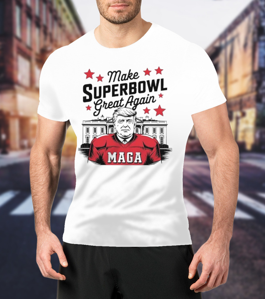 Make Superbowl Great Again MAGA Trump 2025 Red Jersey Stars T-Shirt