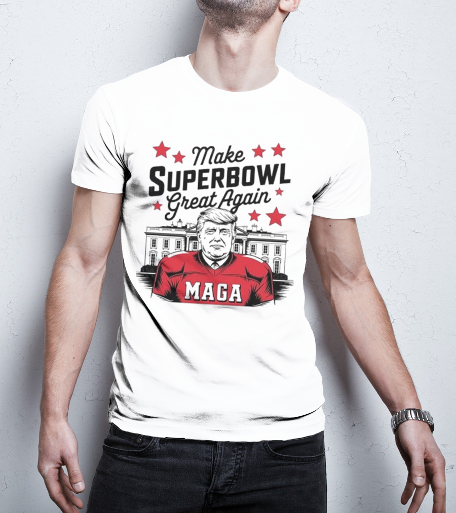 Make Superbowl Great Again MAGA Trump 2025 Red Jersey Stars T-Shirt